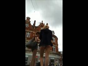 Hot blonde at bus stop