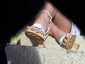 Sexy feet in high heels and panty upskirt white peek