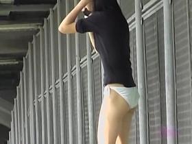 Her red long skirt got sharked when she was all alone