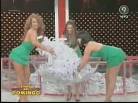 Public upskirt vid with hot models on TV