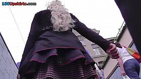 The pretty white strap upskirt flashing