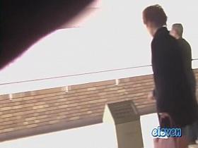 This hot Asian got skirt sharked while smoking a cigarette