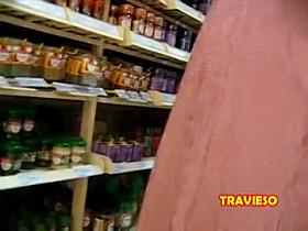 Voyeur upskirt and downblouse shots of two friends in the supermarket