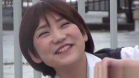 Japanese schoolgirl with hairy pussy peeing outside