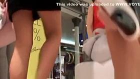Upskirt in shoe store