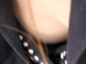 Nice down blouse of a cute asian babe wearing black bra