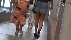 Beautiful chick filmed upskirt in the middle of the street