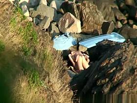 Nudist couple fucking in the rocks