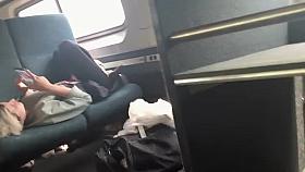 Hot babe spreads across two seats