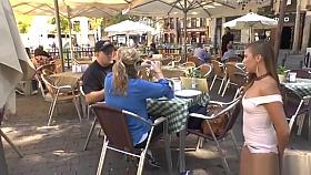 Naked babe in latex stockings in public