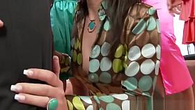 Glamorous Eurobabes share a cock before group masturbation