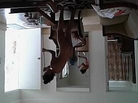 Ebony girl cleaning the house naked