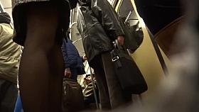 russian shopping day with black stockings in metro and mall