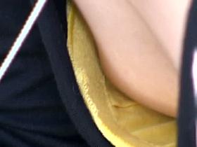 Cute Japanese woman with a flat chest in a downblouse porno