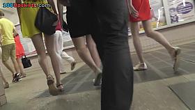 Cutie was upskirted during the upstairs walking