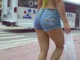 Hot Latina in Pigtails Walking in Miami