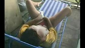 sexy masturbating on terrace
