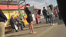 Girl upskirt scene presents her cute classic panties