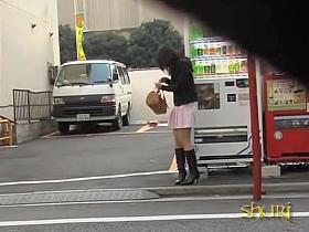 Graceful little sweetie is having unexpected sharking meeting on the street