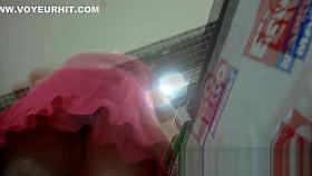 Upskirting Blondie In A Pink Dress