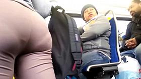 Big Ass in Brown Leggings showing deep panty line