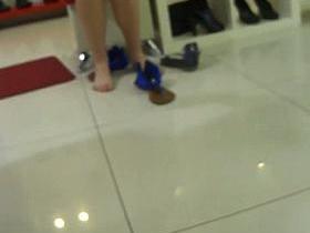 3 females in a shoe shop get upskirted by a voyeur with a hidden cam