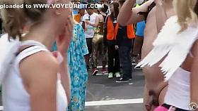 Blonde virgin takes a lusty look at the exhibitionist's penis