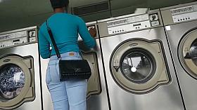 Laundromat Creep Shots 2 sluts with round asses and no bra