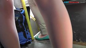 Upskirt cam caught girl in sexy bodycolor pantyhose