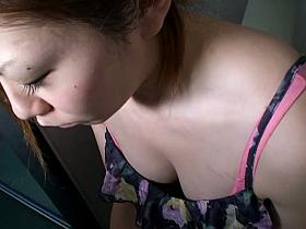 Asian chick in a voyeur downblouse wearing a pink bra nice tits