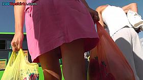 Skinny brunette MILF in the pretty upskirt scene