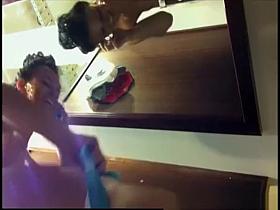 Brunette girl trying new underwear