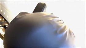 Sexy shopaholic is wearing red underwear underneath her dress