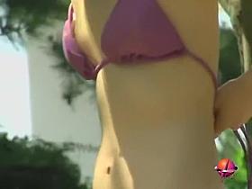 Bikini sharking event with skinny slutty vixen being caught of her guard