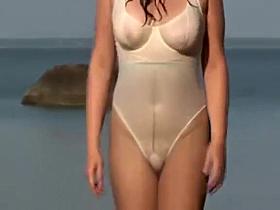 Chubby lady going into the sea