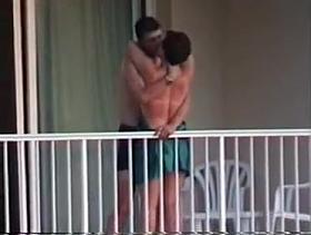 Voyeur caught them fuck on the balcony