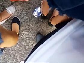 Dude with hard dick rubs himself on chicks ass