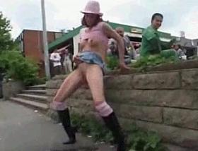 Doxy Stripped and Stroking at Public Bustop OMFG!