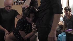 Slim brunette tormented and banged outdoor