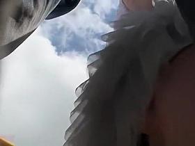 Woman in short skirt has her nice ass upskirt