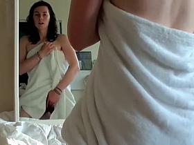 Horny sister spied after a shower