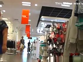 Blonde teen in tight jeans shorts