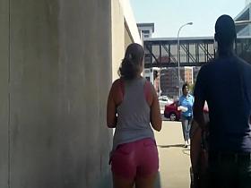 Hot ass wiggle in pink shorts