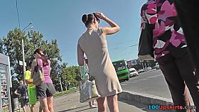 Skinny ass and g-string of a brunette in upskirt mov