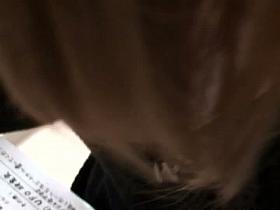 Downblouse fake opinion interview in the hall of a flat in asia