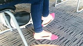 Candid Asian Teen Shoeplay Feet Dangling Pink Flats Part 1