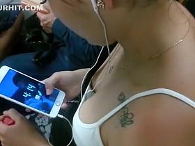 Down blouse and cleavage on teen