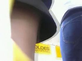 Sexy upskirt shot of cute teen walking her ass