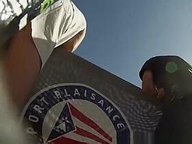 Woman in short dress upskirt