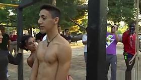 Two sluts tormented in public park gym